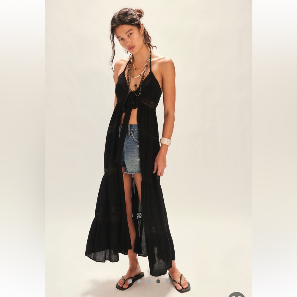 Black Halter Tie-Front Maxi Dress